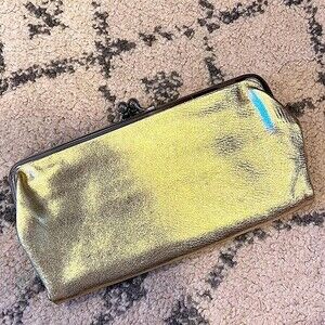 Gold Leather Twist Top Clutch